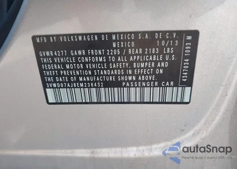 2014 Volkswagen Jetta 1.8T Se from USA, damaged, VIN 3VWD07AJ8EM236432